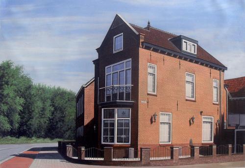 Custom oil painting of a red brick house