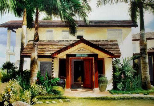 Custom oil painting of a house and palm trees