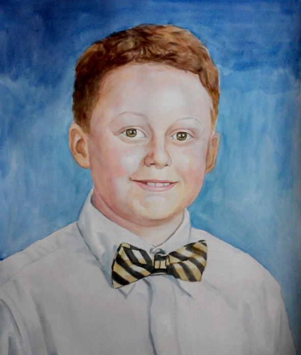 custom watercolor painting  of a little boy with a bowtie