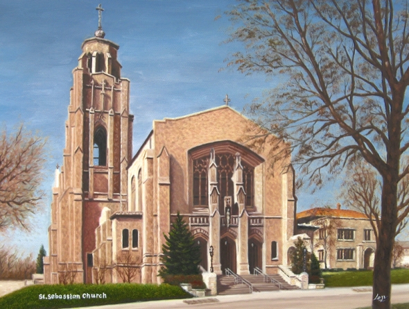 Custom oil painting of a church
