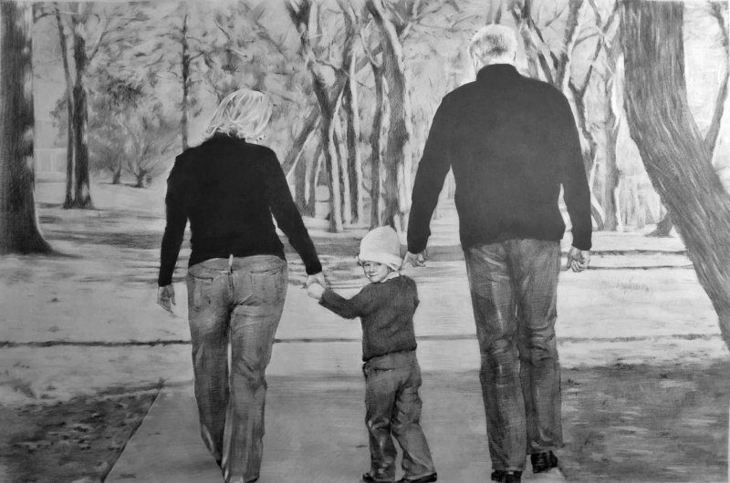 Beautiful black pencil painting of a family