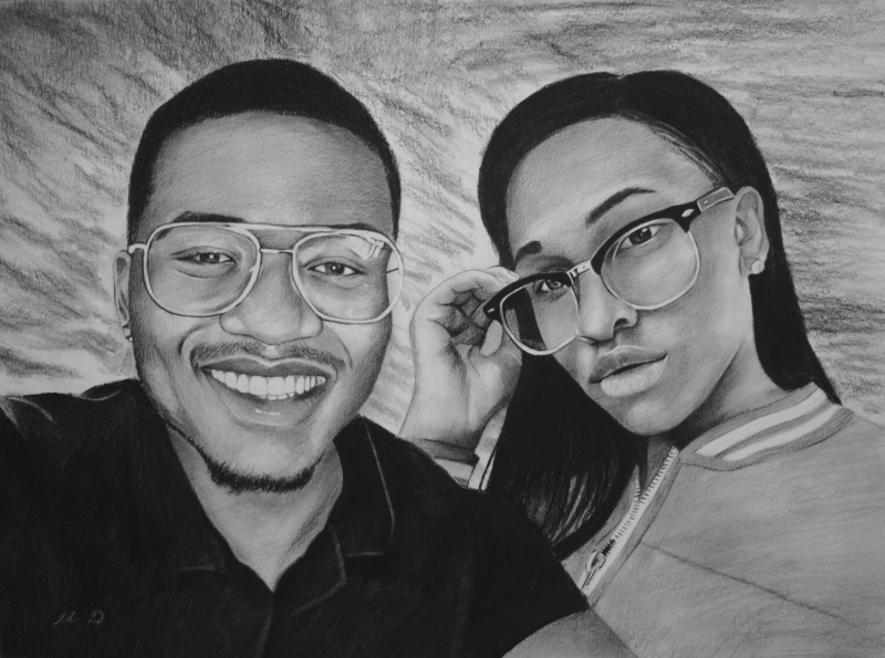 Beautiful charcoal drawing of a couple