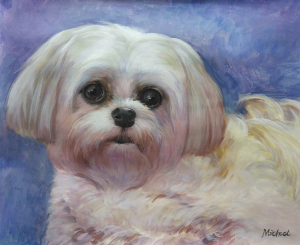 custom watercolor painting of white Maltese