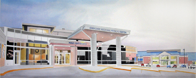 custom watercolor painting of Cherokee medical center