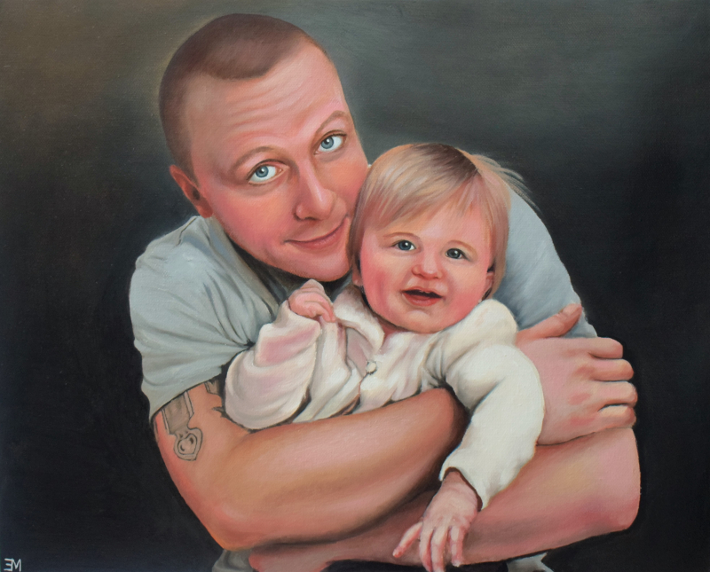 Beautiful oil painting of a father and daughter