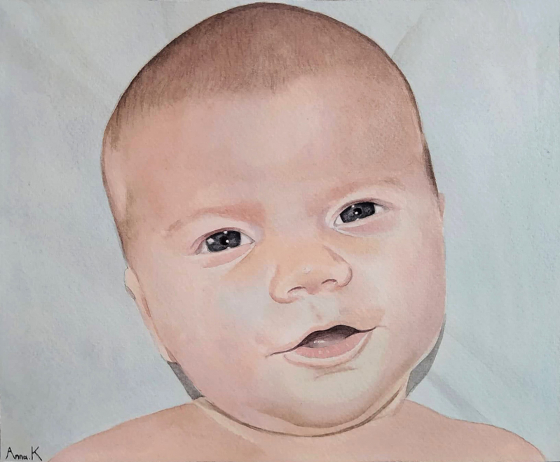 Beautiful watercolor painting of a baby