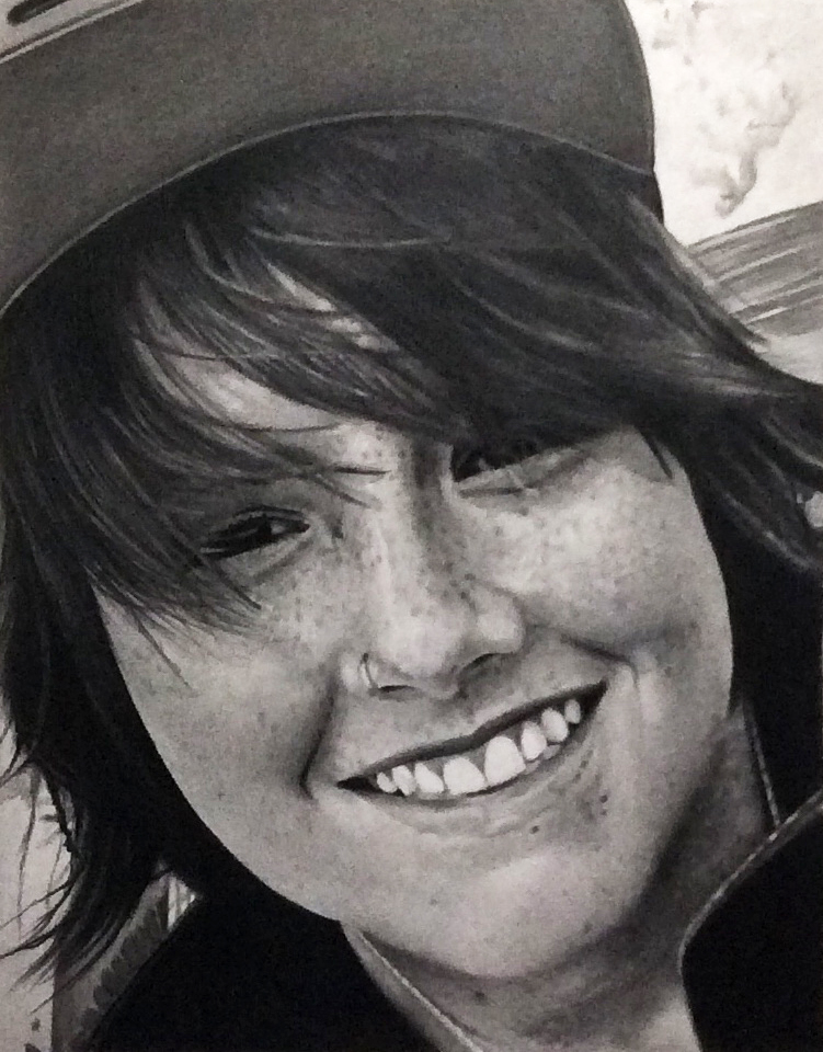 Beautiful close up black pencil portrait