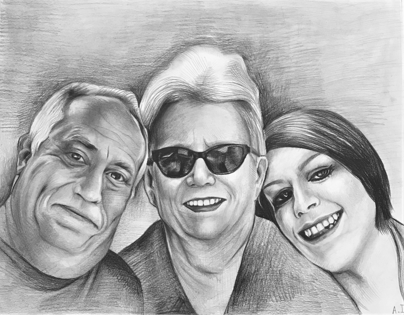 Beautiful black pencil drawing of a happy family