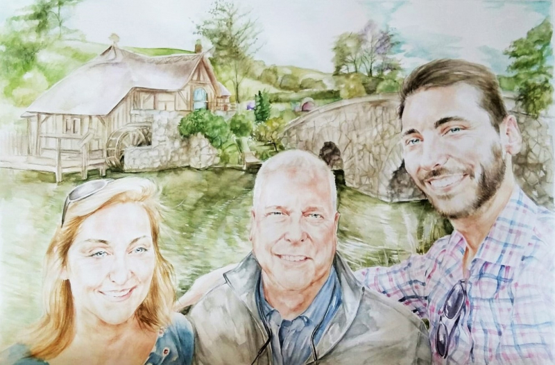 Beautiful watercolor painting of a happy family