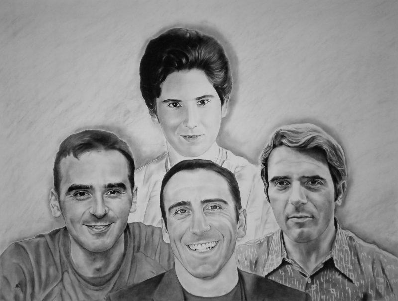 Custom charcoal drawing of a family