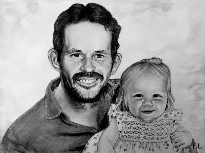 Gorgeous charcoal drawing of a father and daughter