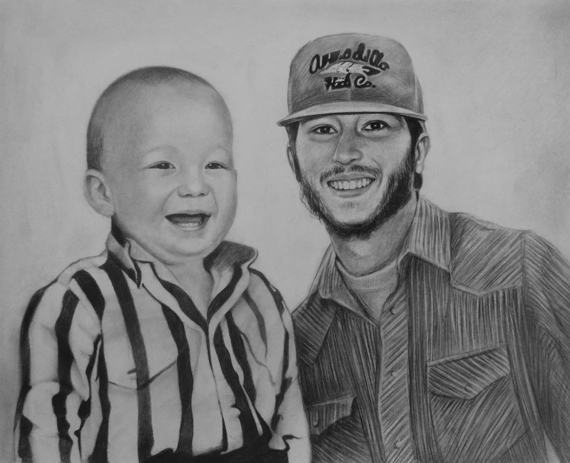 Custom charcoal drawing of an adult with a baby