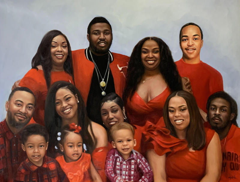 Beautiful handmade oil artwork of a happy family