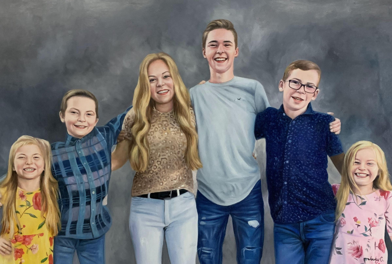Custom oil painting of a happy family