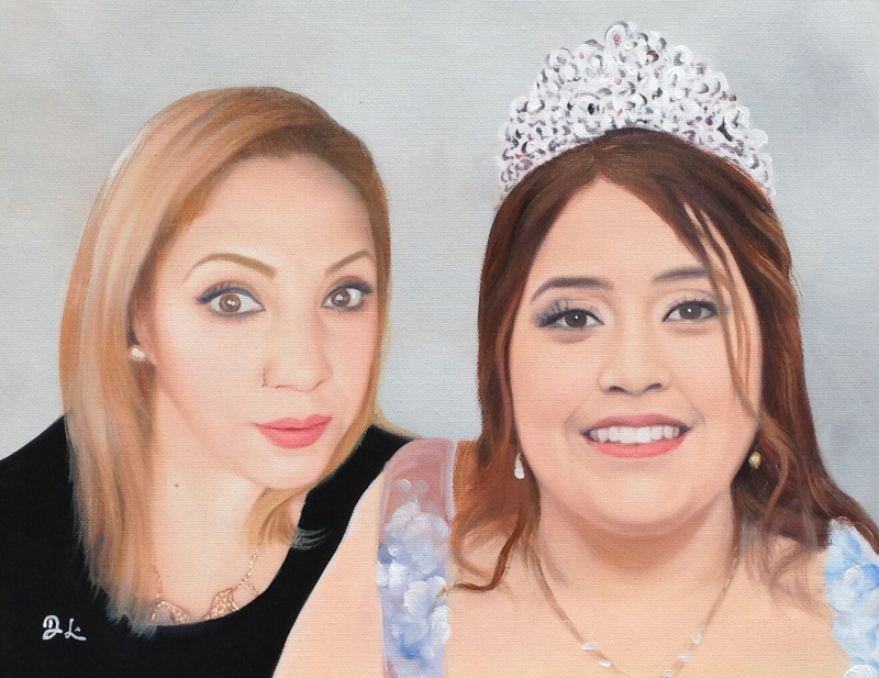 Painted portrait of two women, one wearing a tiara.