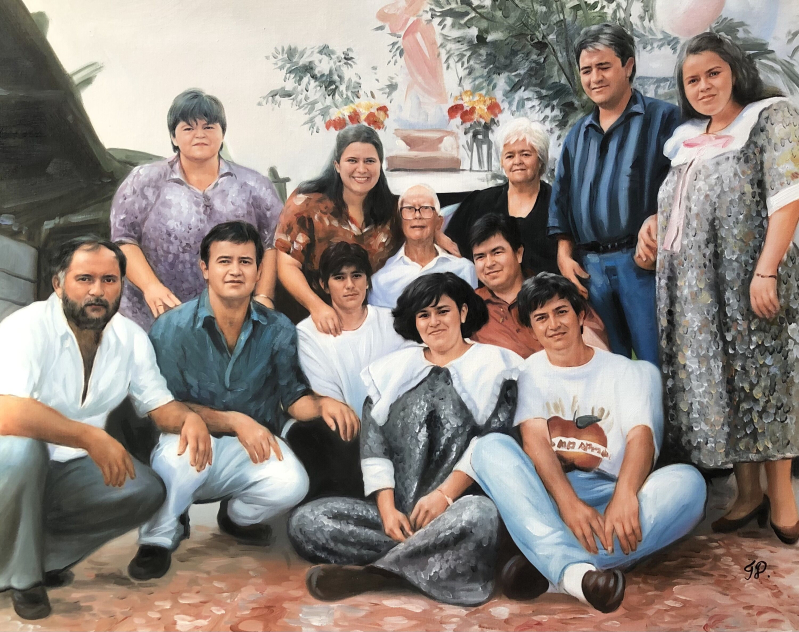 Large family portrait painting.