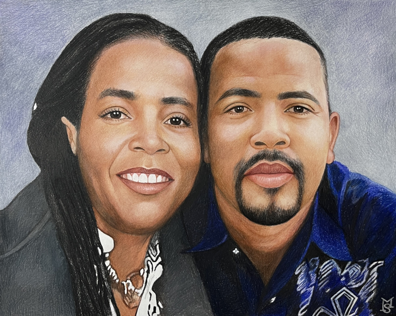 Colored pencil portrait of a couple.
