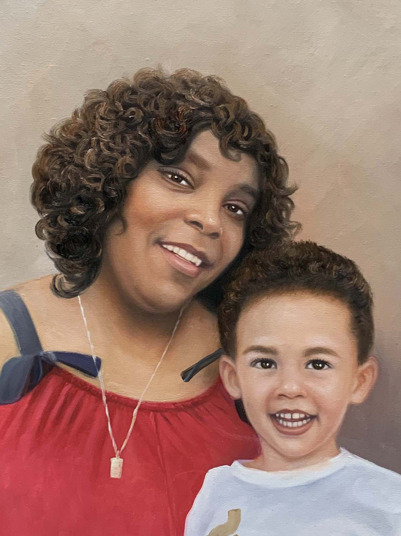 Painted portrait of a woman and young boy.