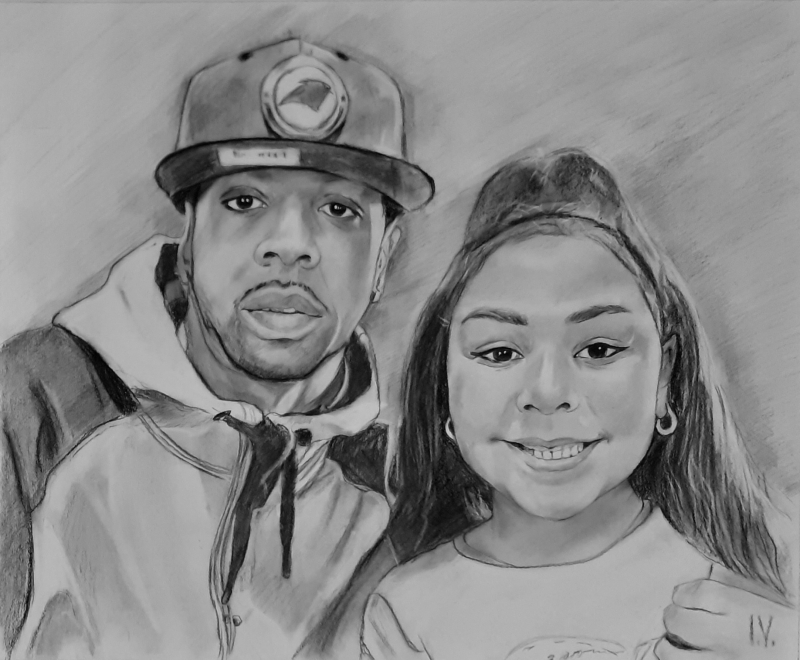Beautiful charcoal drawing of a father and daughter