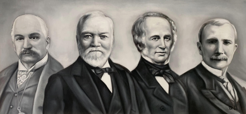 Vintage oil painting of four men