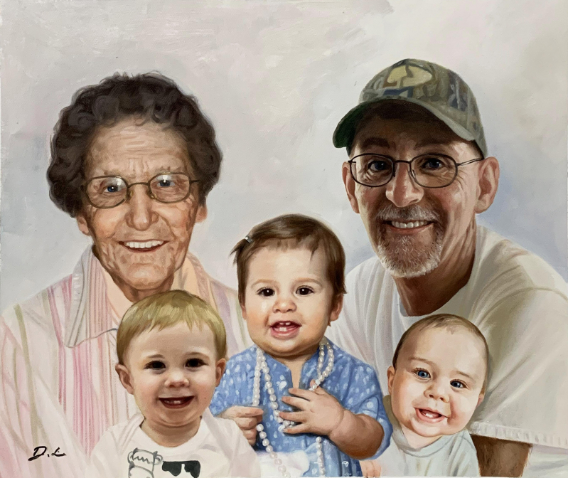 Beautiful handmade oil family portrait
