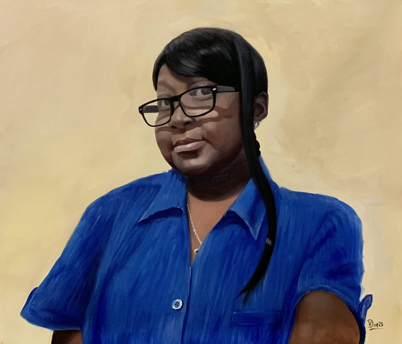 Beautiful oil portrait of a woman with a solid background
