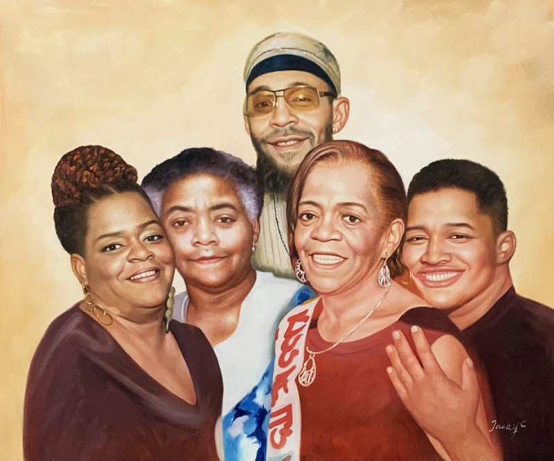Custom handmade oil artwork of a family