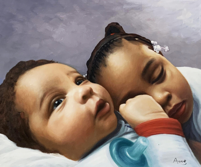 Gorgeous oil painting of sleeping children