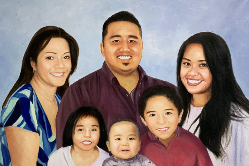 Personalized oil portrait of a happy family