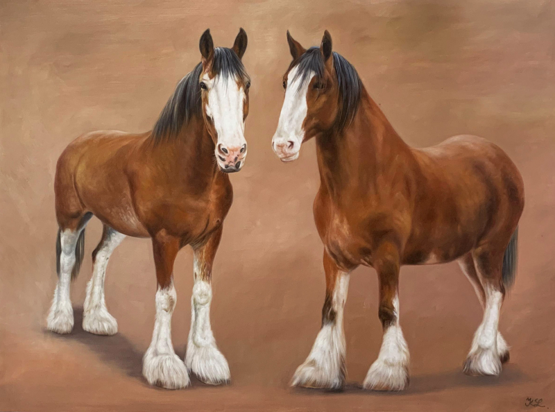 Custom handmade acrylic painting of two horses
