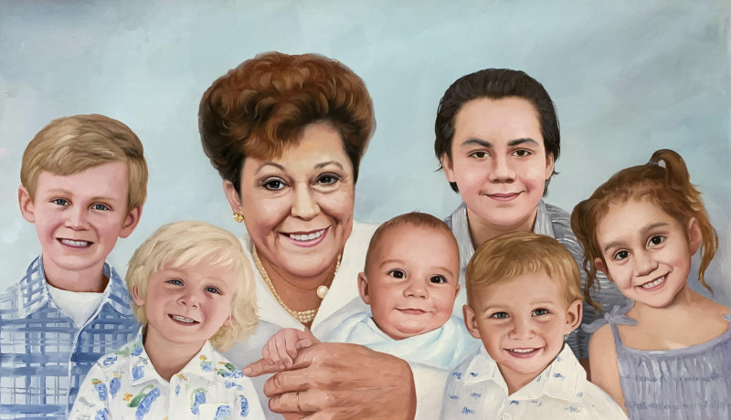 Custom handmade family portrait in acrylic
