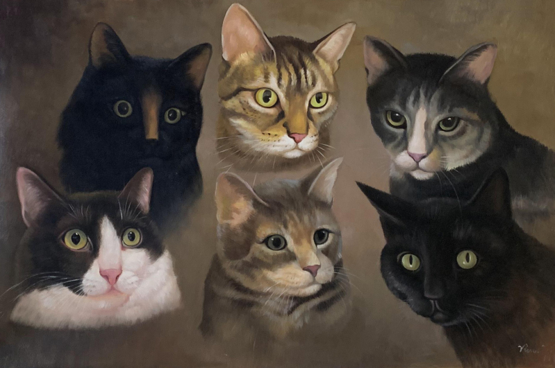 Painting of six cats.