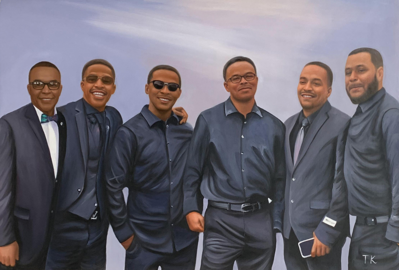 Custom handmade oil painting of six gentleman