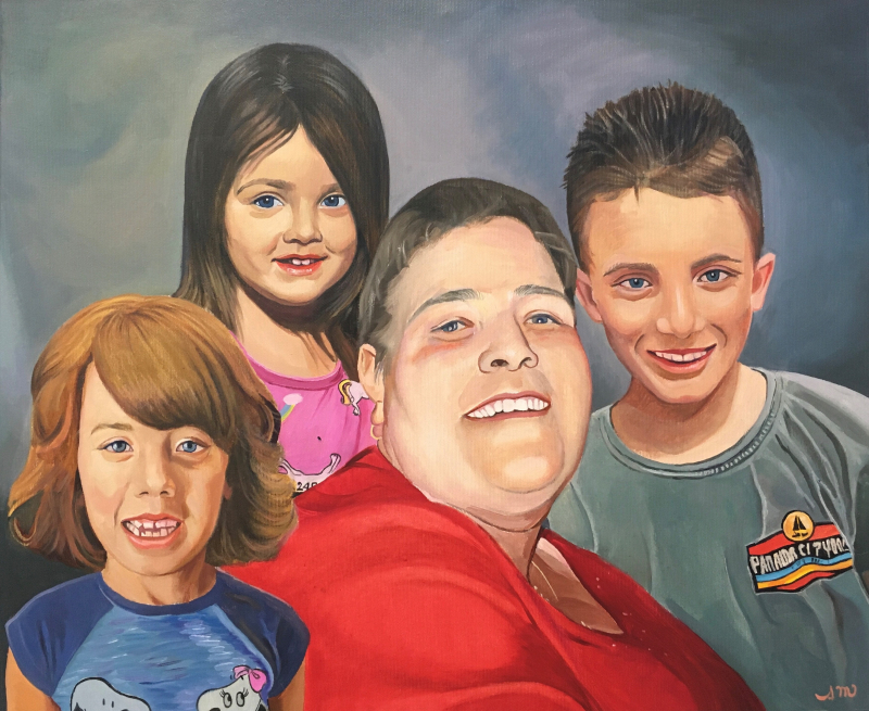 Painting of a woman and three children.