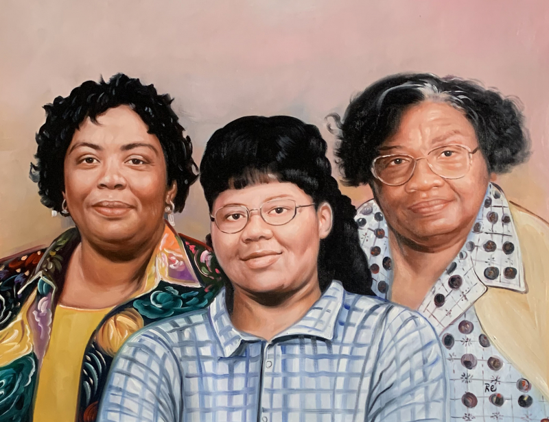Painted portrait of three generations of Black women.