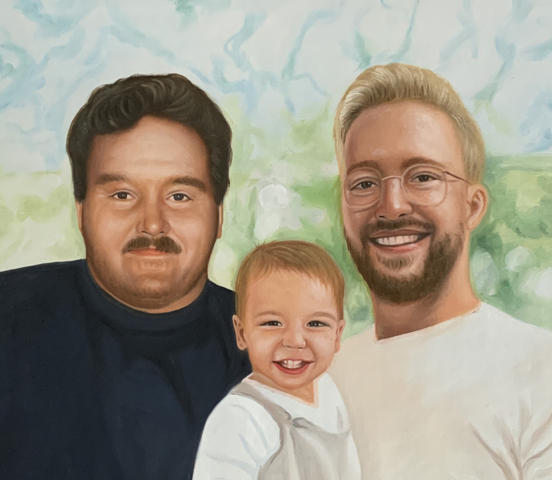 Painting of two men and a toddler.