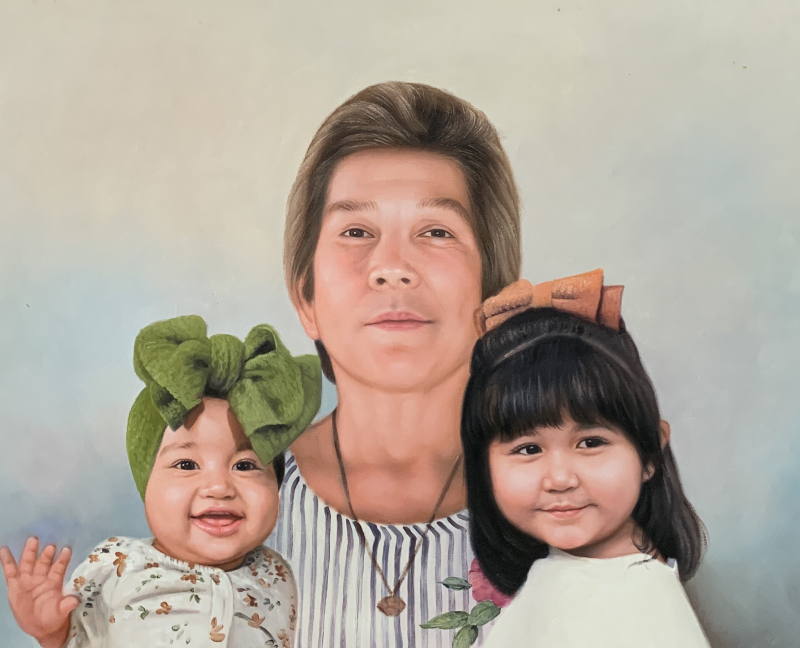 Portrait painting of a woman with two young girls.