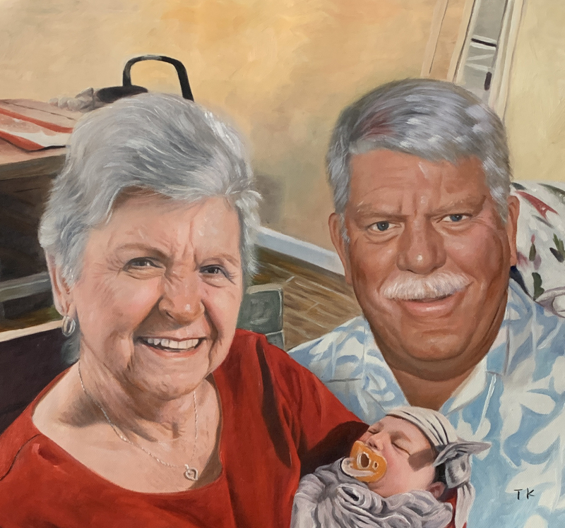 Painting of grandparents and baby grandchild