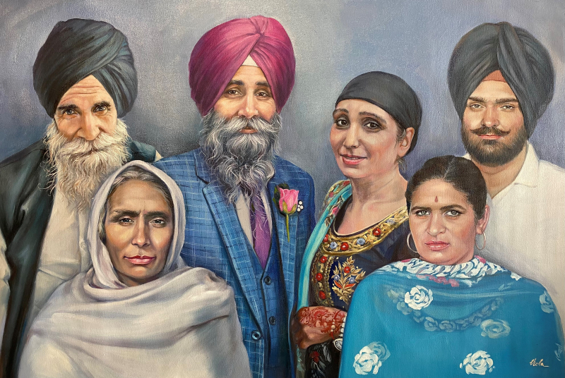 Painting of a Sikh family portrait.