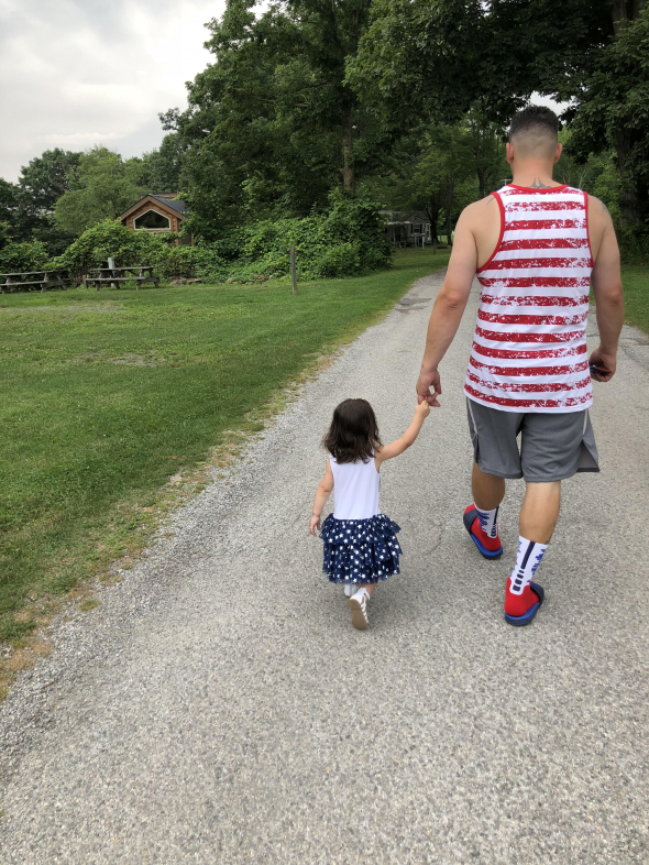 an oil painting of a father and daughter