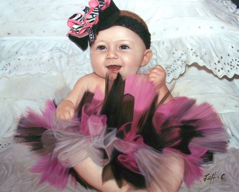 a custom oil portrait for little toddler wearing a dress