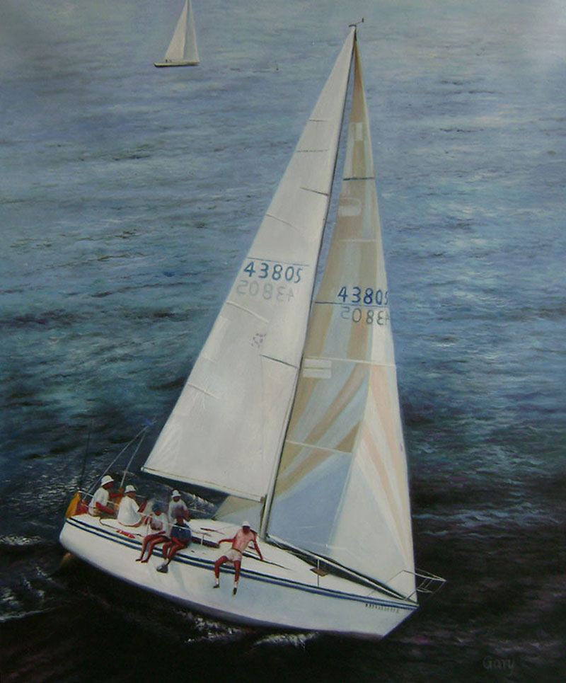 Custom oil handmade painting of an yacht
