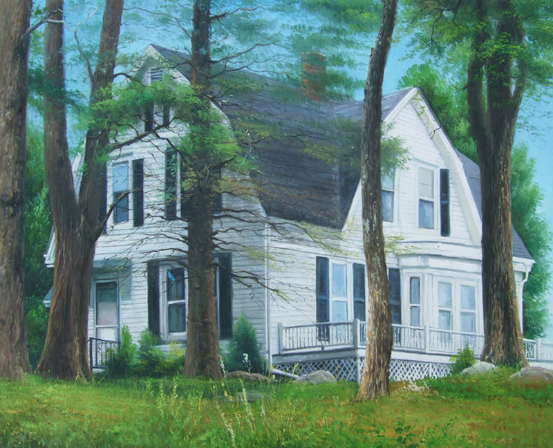Custom oil handmade painting white house in the woods
