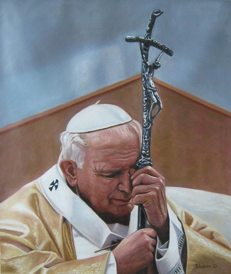 a custom oil painting of a pastor holding a cross