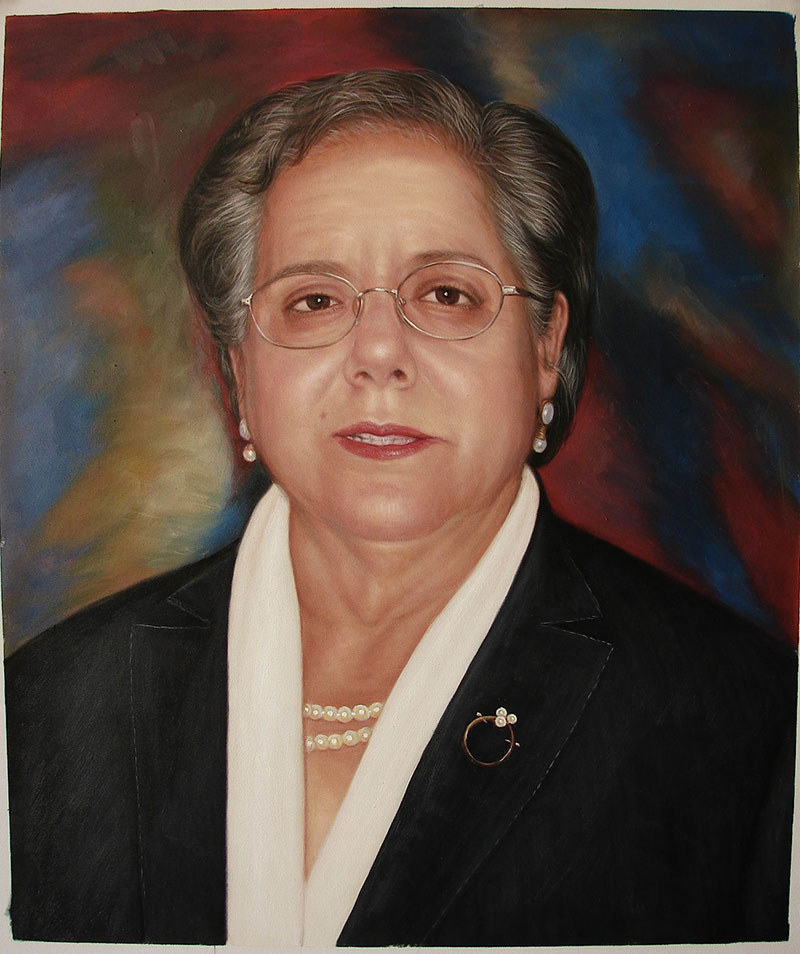 a custom oil painting of a woma with short hair