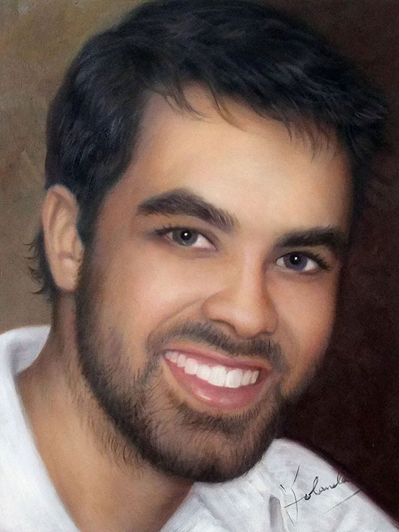 memorial portrait in oil of a smiling young guy