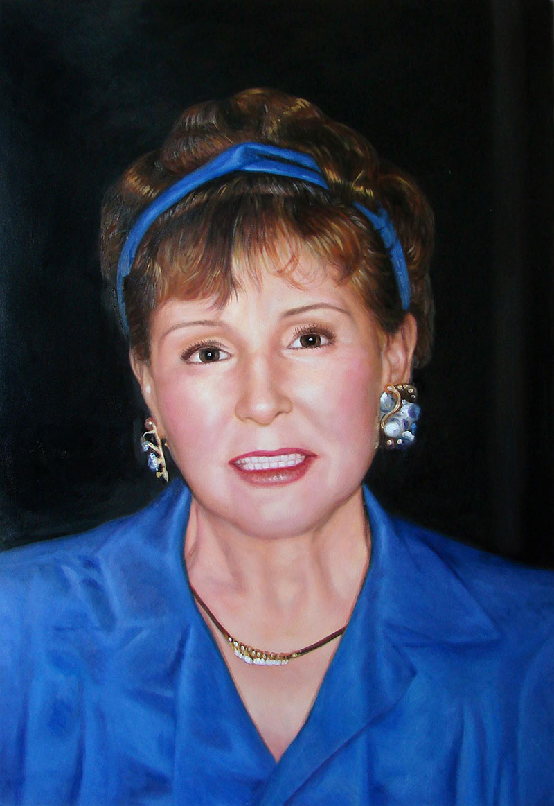 a custom painting of a woman in blue