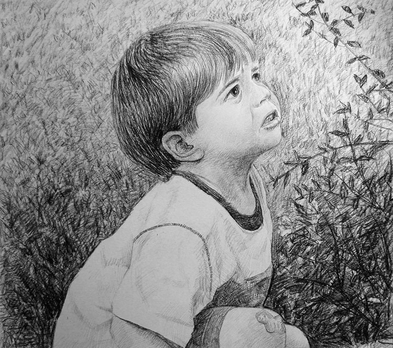 photo of a child as charcoal drawing