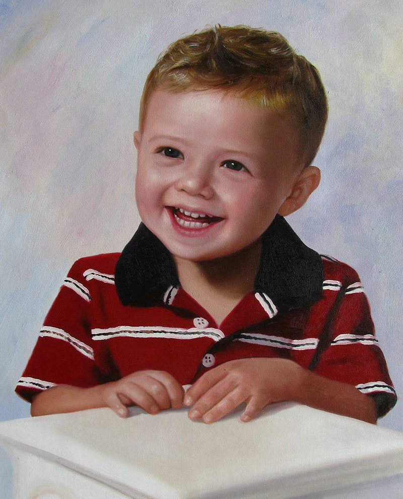 a custom oil portrait of a boy smiling