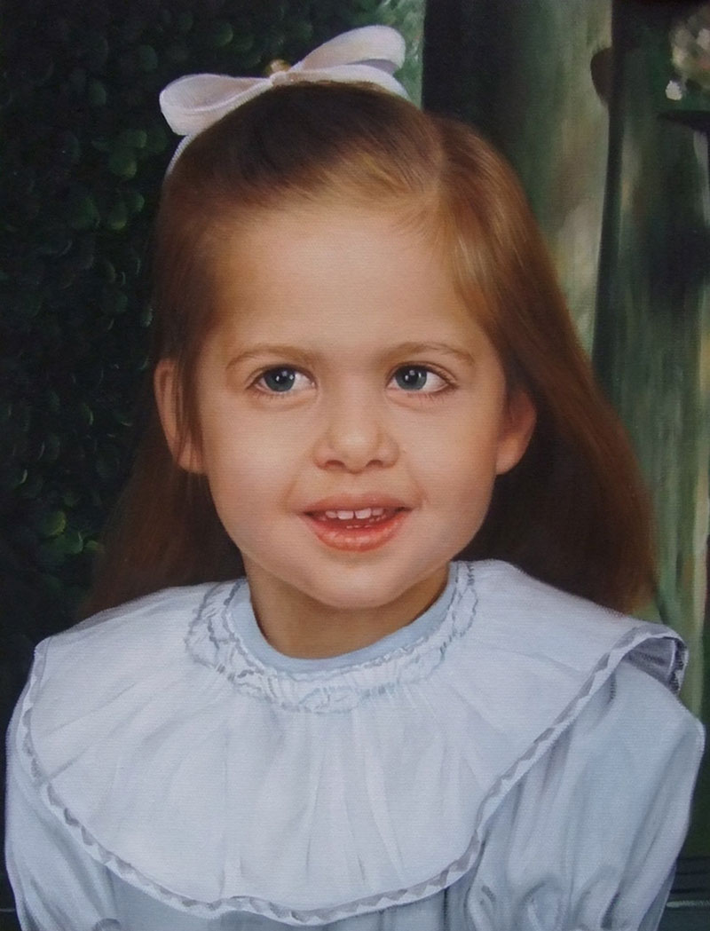 a custom oil portrait of a little girl in white outfit